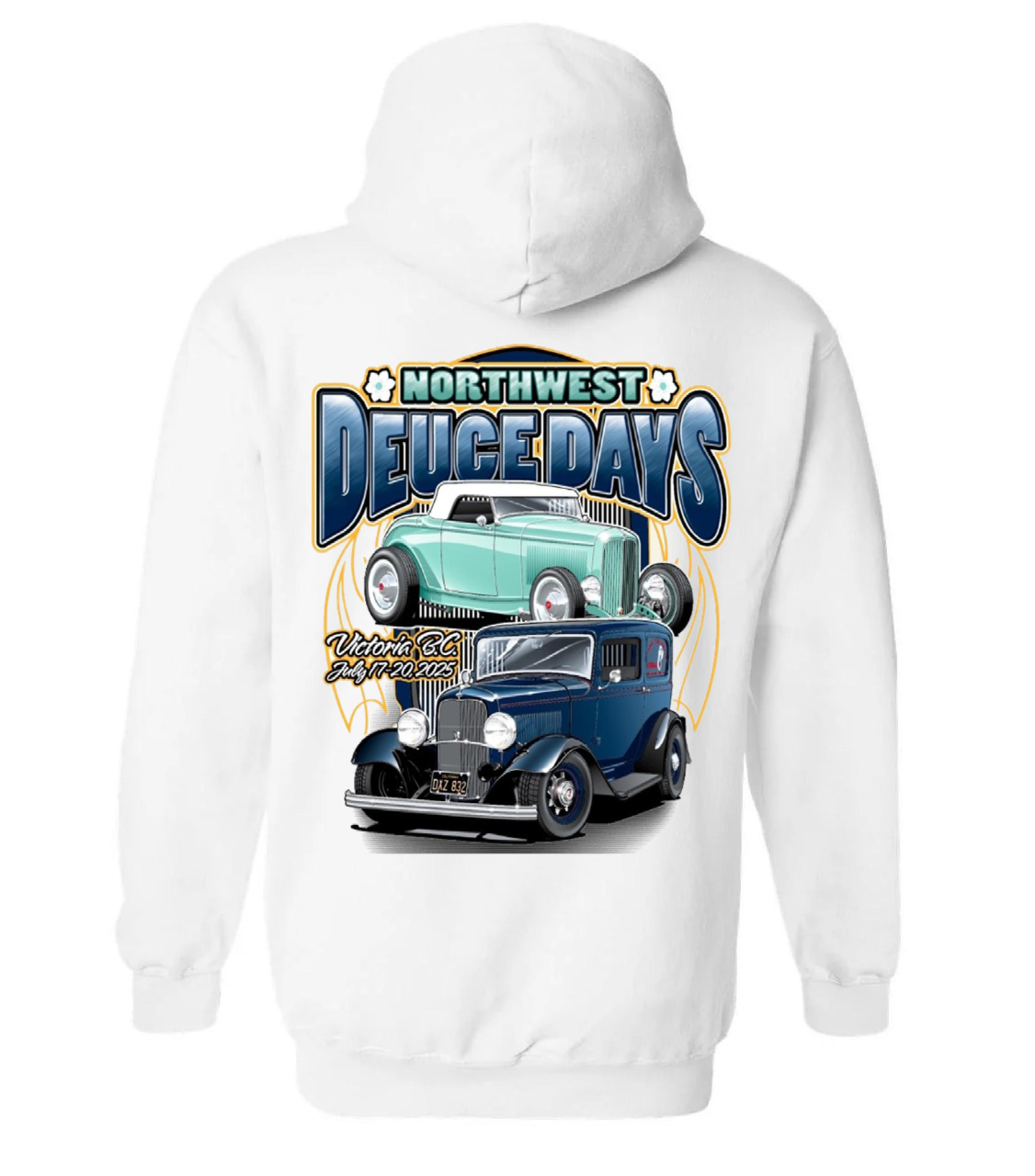 Back of white hoodie for Northwest Deuce Days 2025.