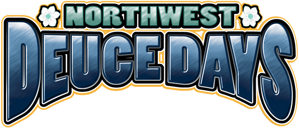 The wordmark for Northwest Deuce Days 2025 featuring pacific dogwood flowers.